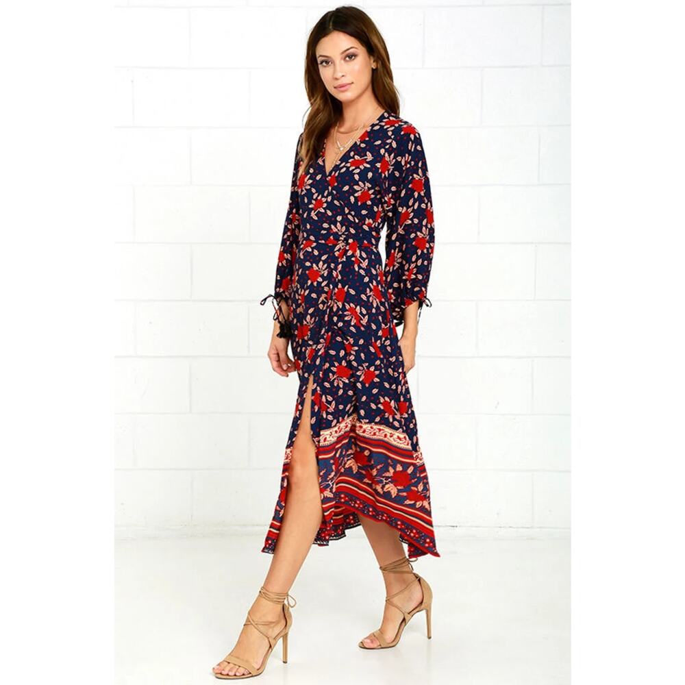Faithfull the Brand | Atlas- Navy Blue Floral Print Wrap Dress | Size 2 - Picture 7 of 7